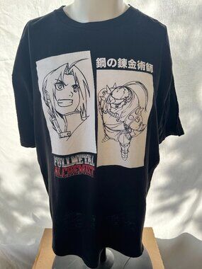Full Metal Alchemist Edward Alphonse Elric Men's Black T Shirt Size 2XL XXL Hiro